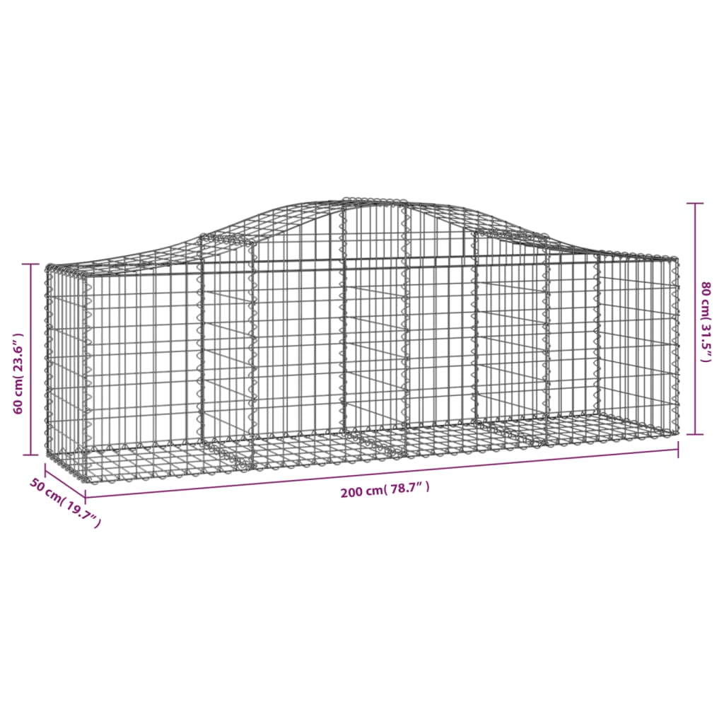 Cestos gabião arqueados 18pcs 200x50x60/80 cm ferro galvanizado