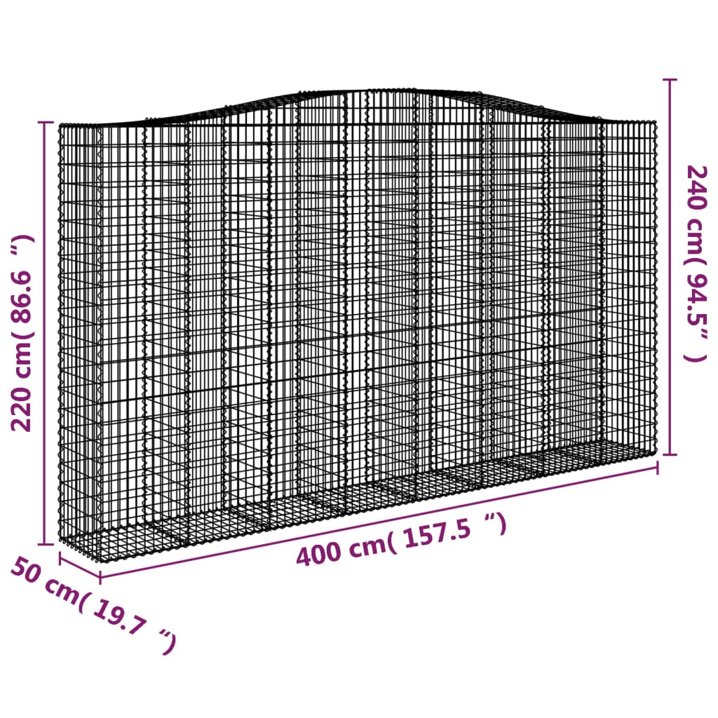 Cestos gabião arqueados 2pcs 400x50x220/240cm ferro galvanizado