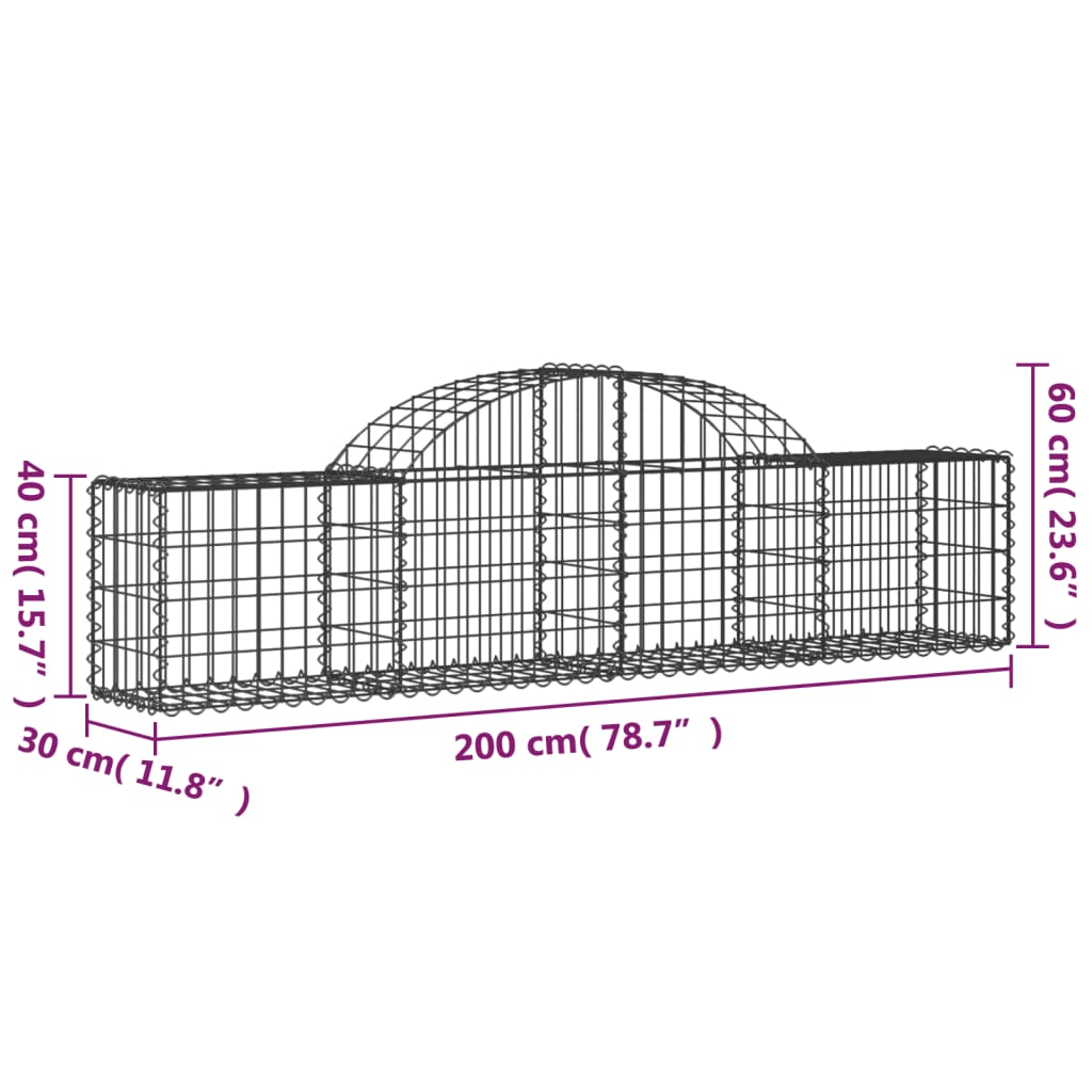 Cestos gabião arqueados 2 pcs 200x30x40/60 cm ferro galvanizado