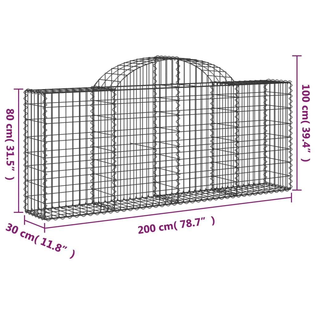 Cestos gabião arqueados 4 pcs 200x30x80/100cm ferro galvanizado