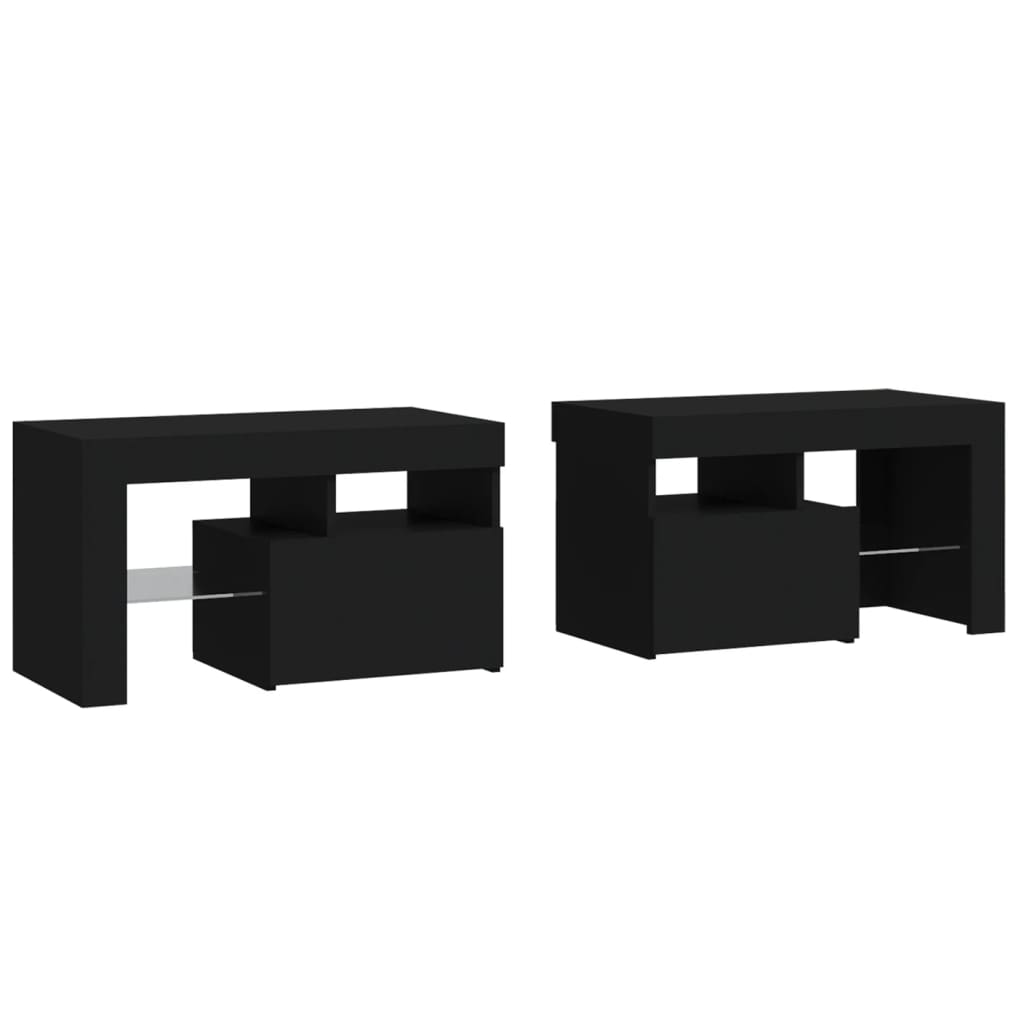 Mesas cabeceira c/ LEDs 2 pcs 70x36,5x40 cm preto