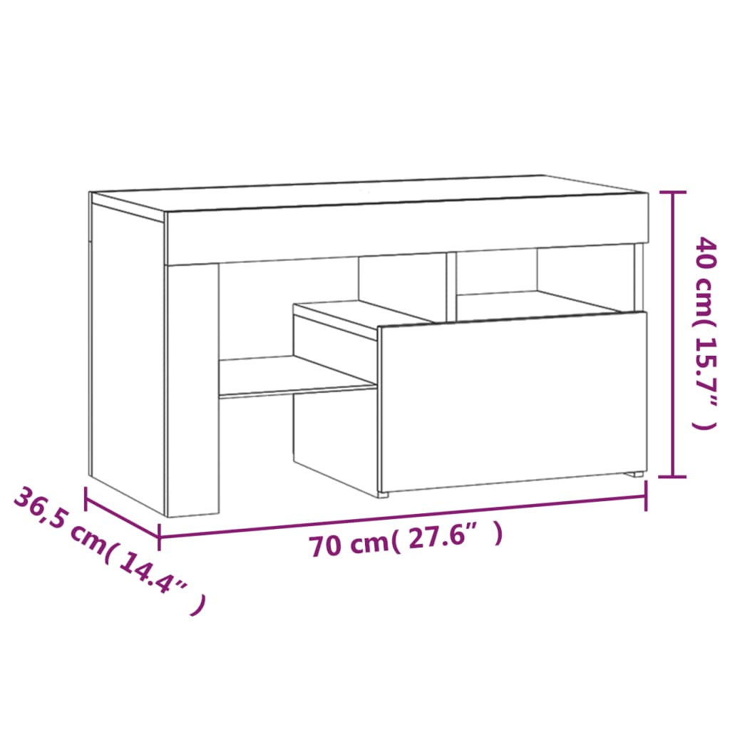 Mesas cabeceira c/ LEDs 2 pcs 70x36,5x40 cm preto