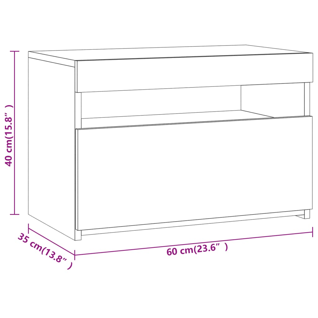 Mesa de cabeceira c/ LEDs 60x35x40 cm carvalho fumado