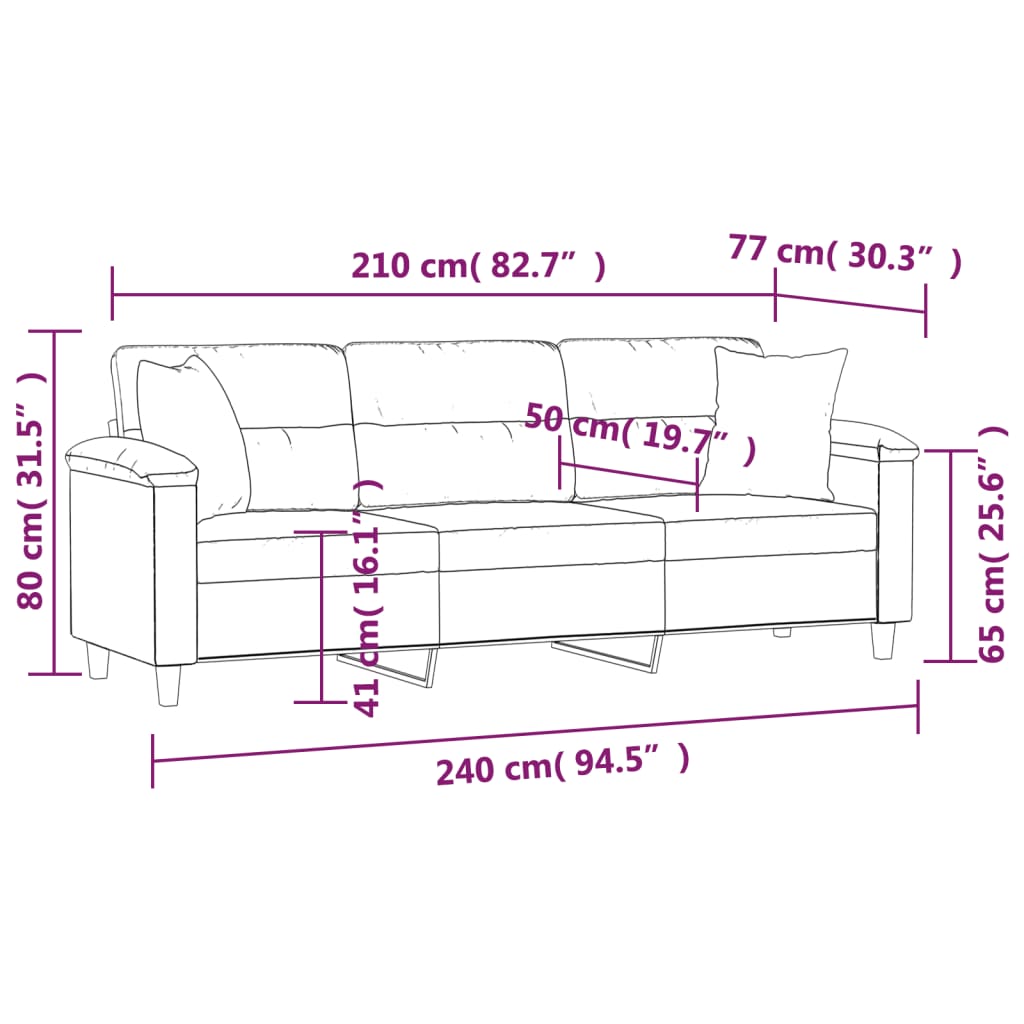 Sofá 3 lugares c/ almofadões 210 cm microfibra cinza-escuro