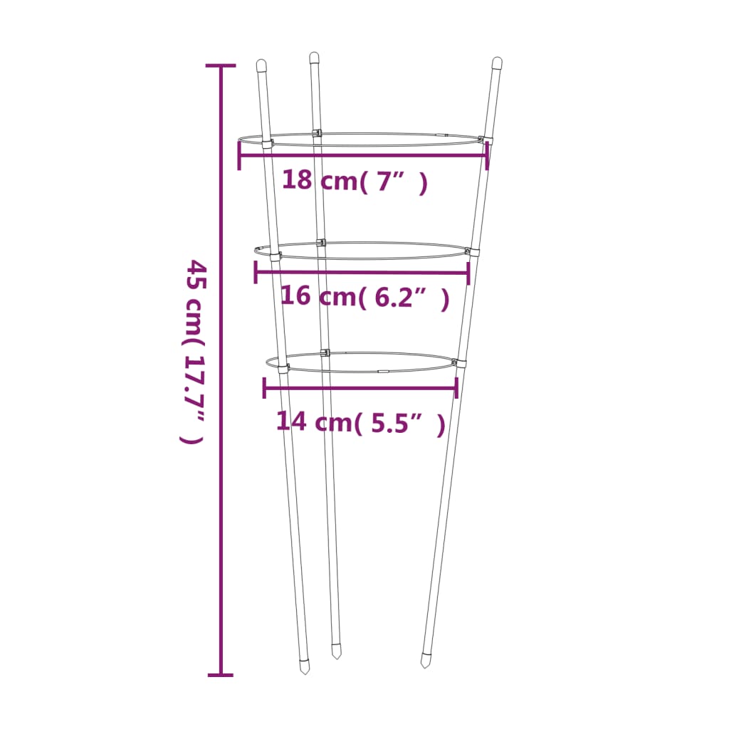 Suportes p/ plantas de jardim c/ 3 anéis 5 pcs 45 cm aço verde