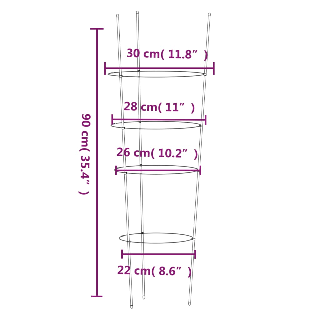 Suportes p/ plantas de jardim c/ 4 anéis 5 pcs 90 cm aço verde