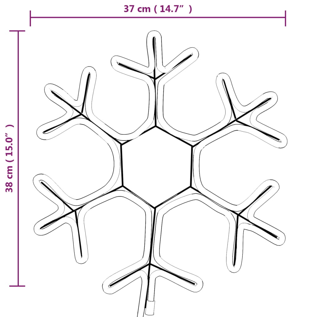 Figuras de flocos de neves com LEDs 2pcs 38x37 cm branco quente