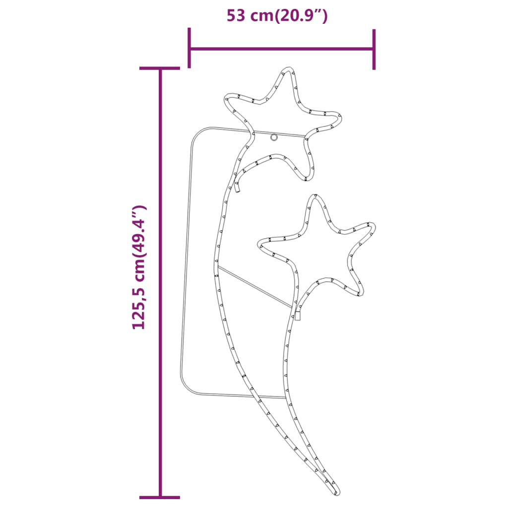 Cordão iluminação em estrela 4 pcs 125,5x53x4,5cm branco quente