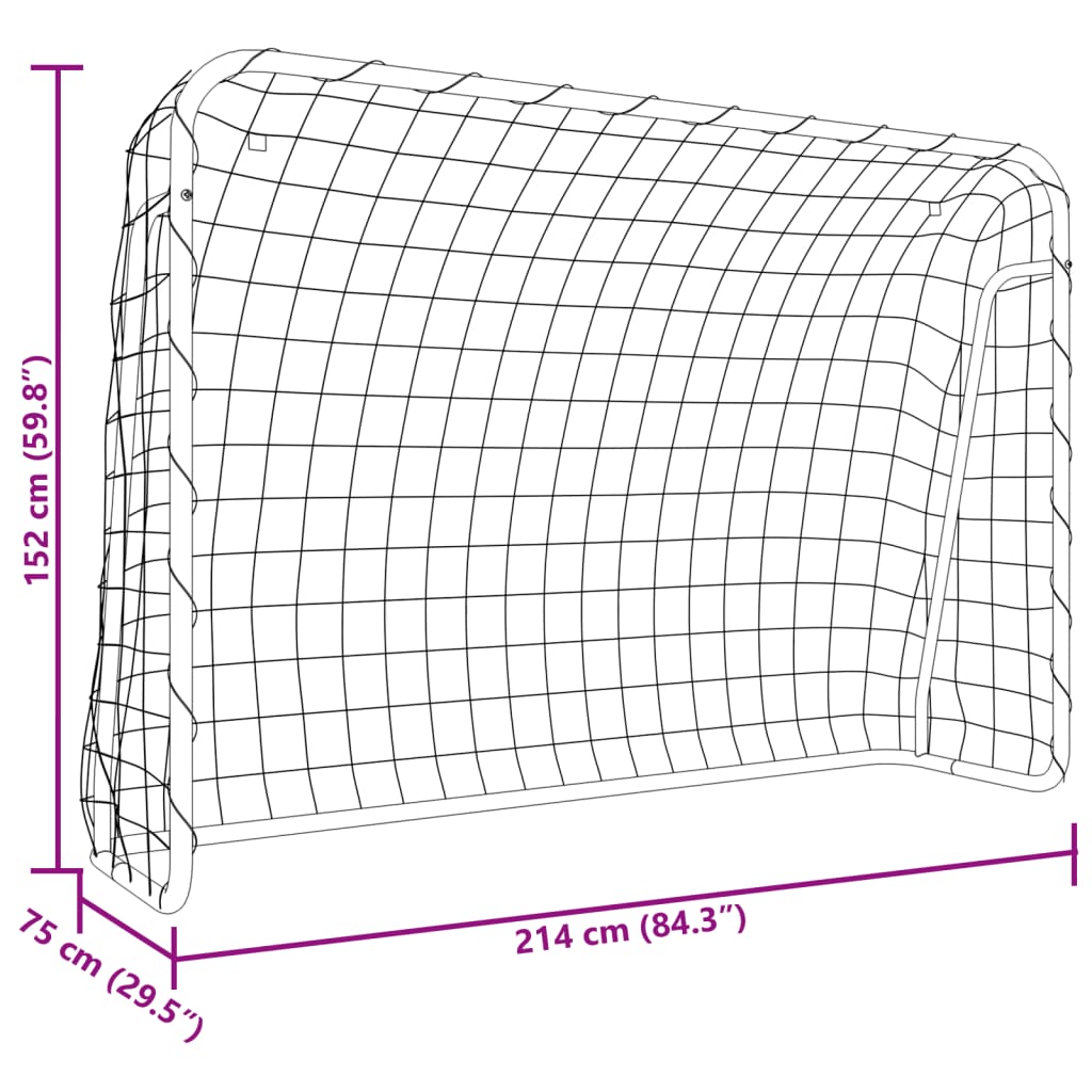 Baliza de futebol com rede 214x75x152 cm aço/poliéster branco