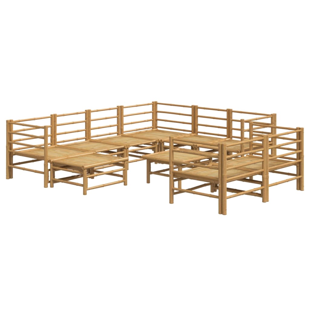 10 pcs conj. lounge de jardim bambu c/ almofadões cinza-claro