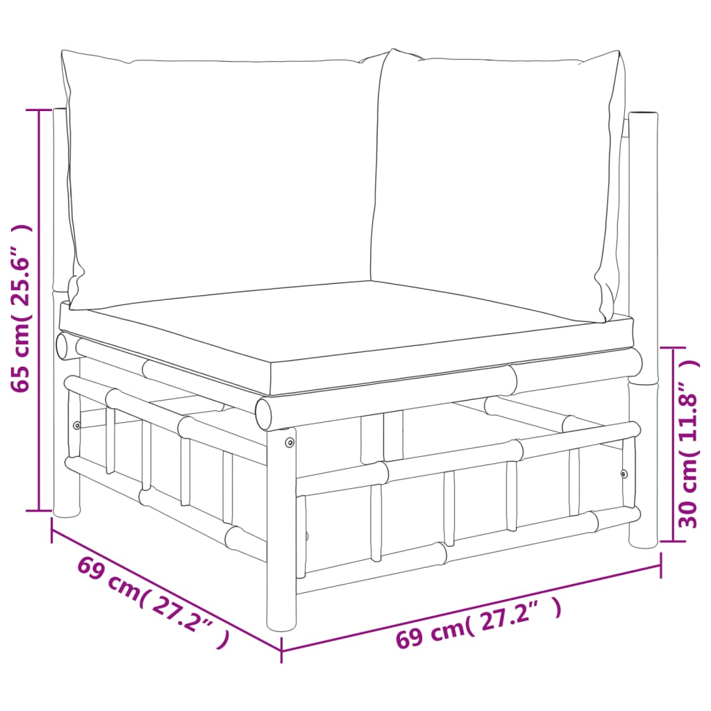 10 pcs conj. lounge de jardim bambu c/ almofadões cinza-escuros