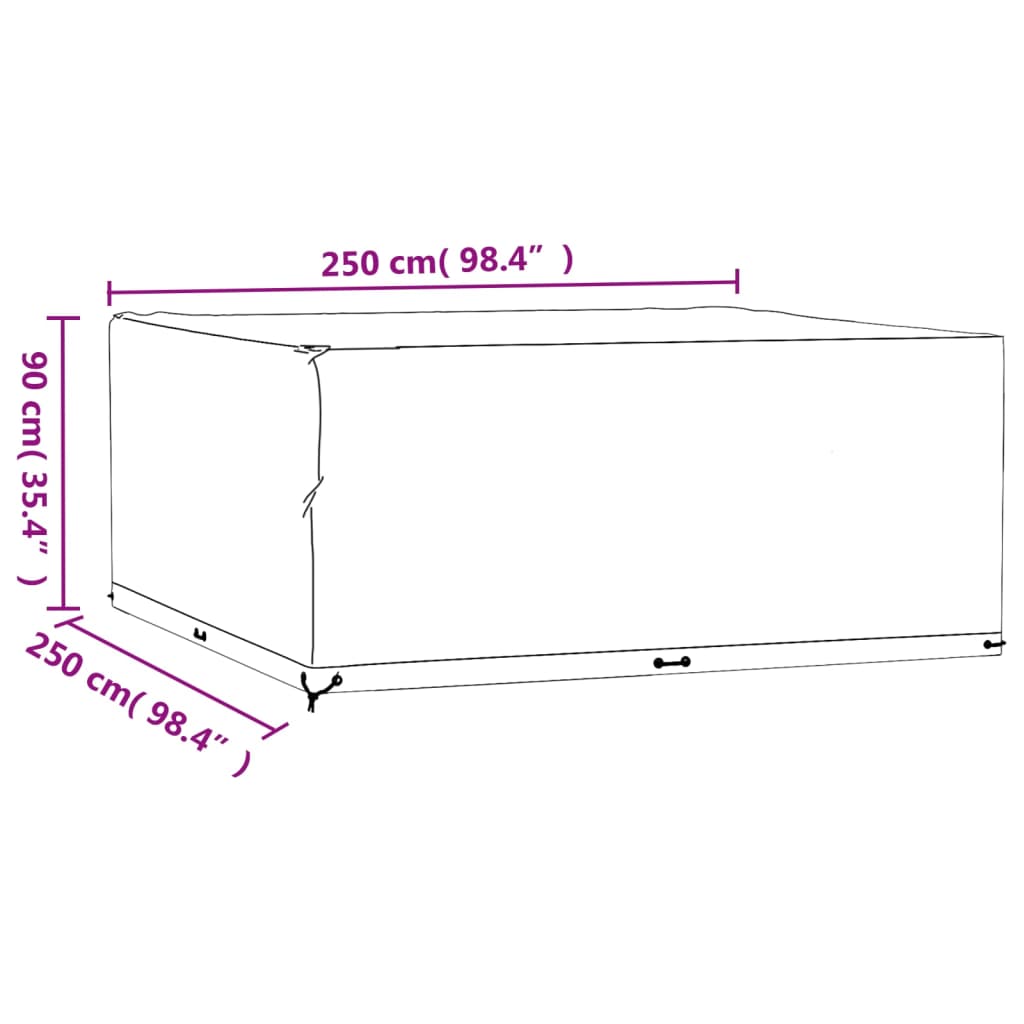 Capas p/ mobília de jardim 2 pcs 16 ilhós 250x250x90cm quadrado