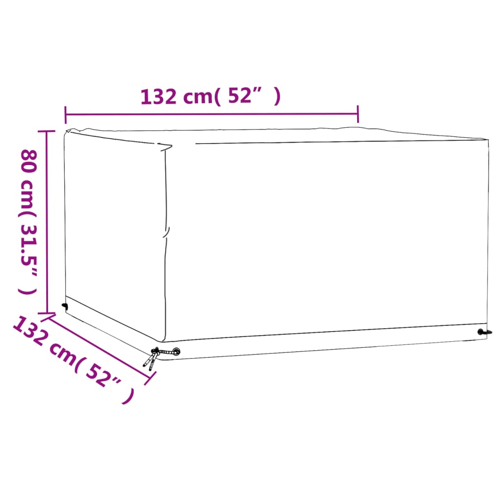 Capa para mobília de jardim 8 ilhós 132x132x80 cm quadrado