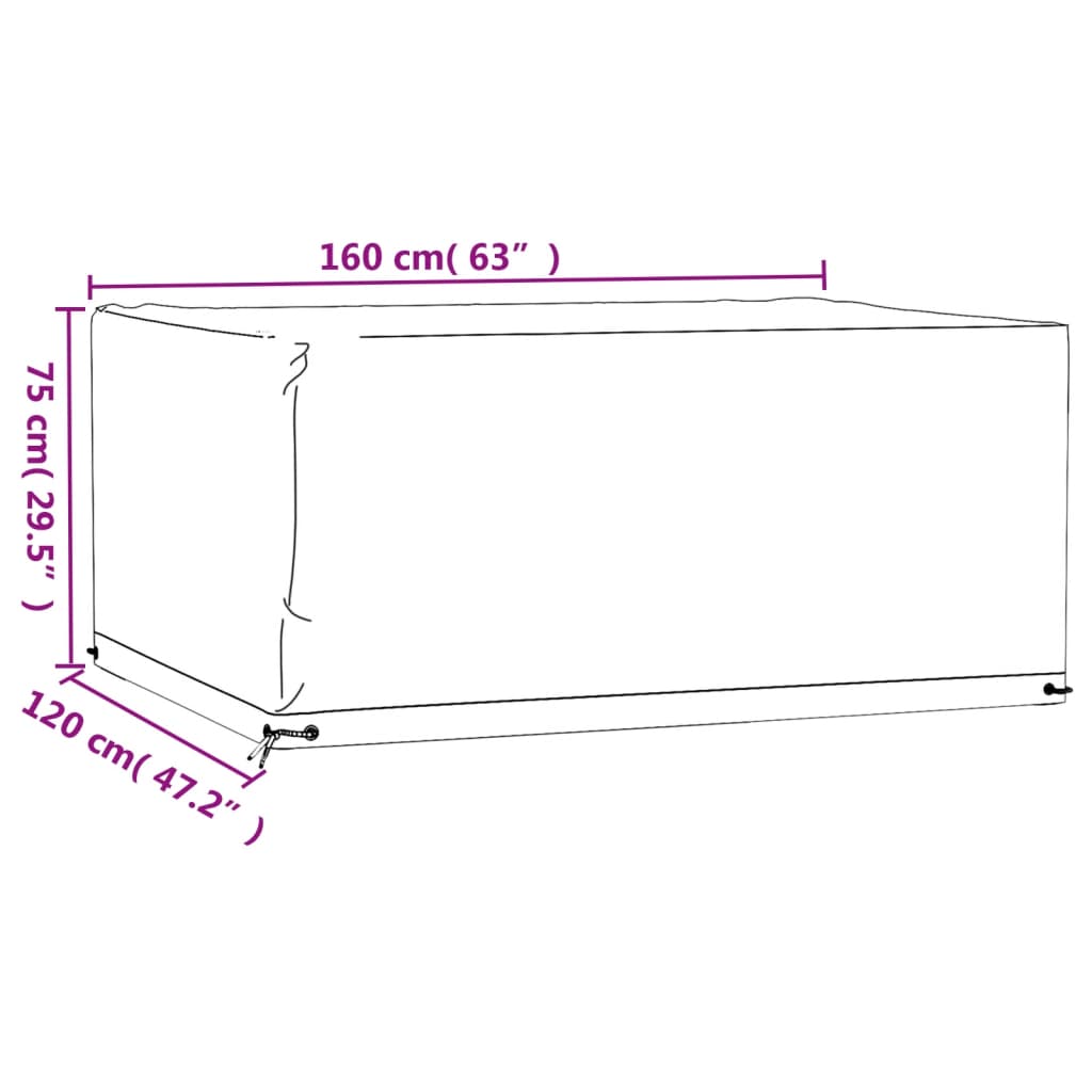 Capa p/ mobiliário de jardim 8 ilhós 160x120x75 cm retangular