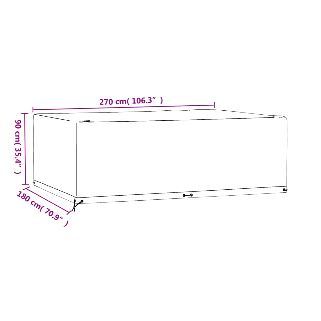 Capa p/ mobiliário de jardim 12 ilhós 270x180x90 cm retangular