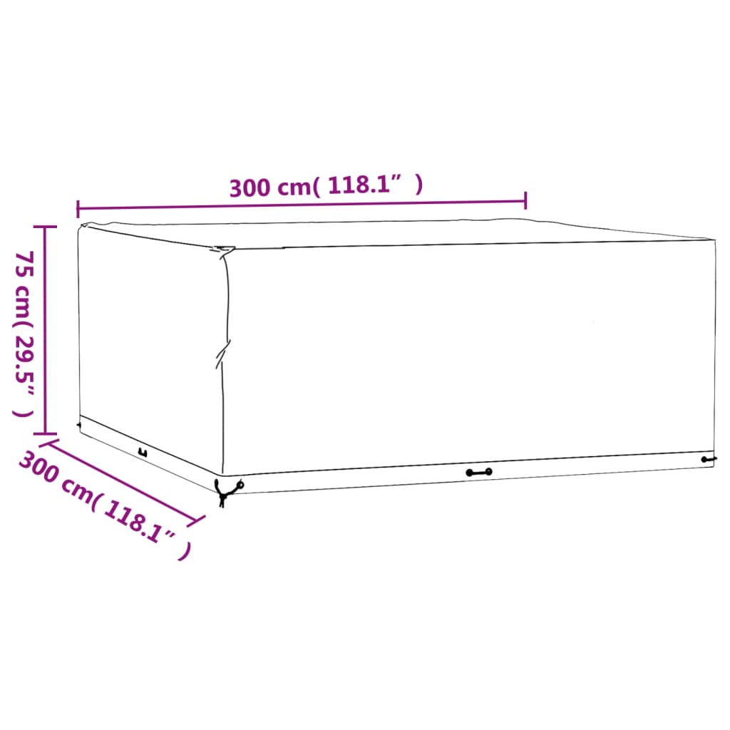 Capa para mobília de jardim 16 ilhós 300x300x75 cm quadrado