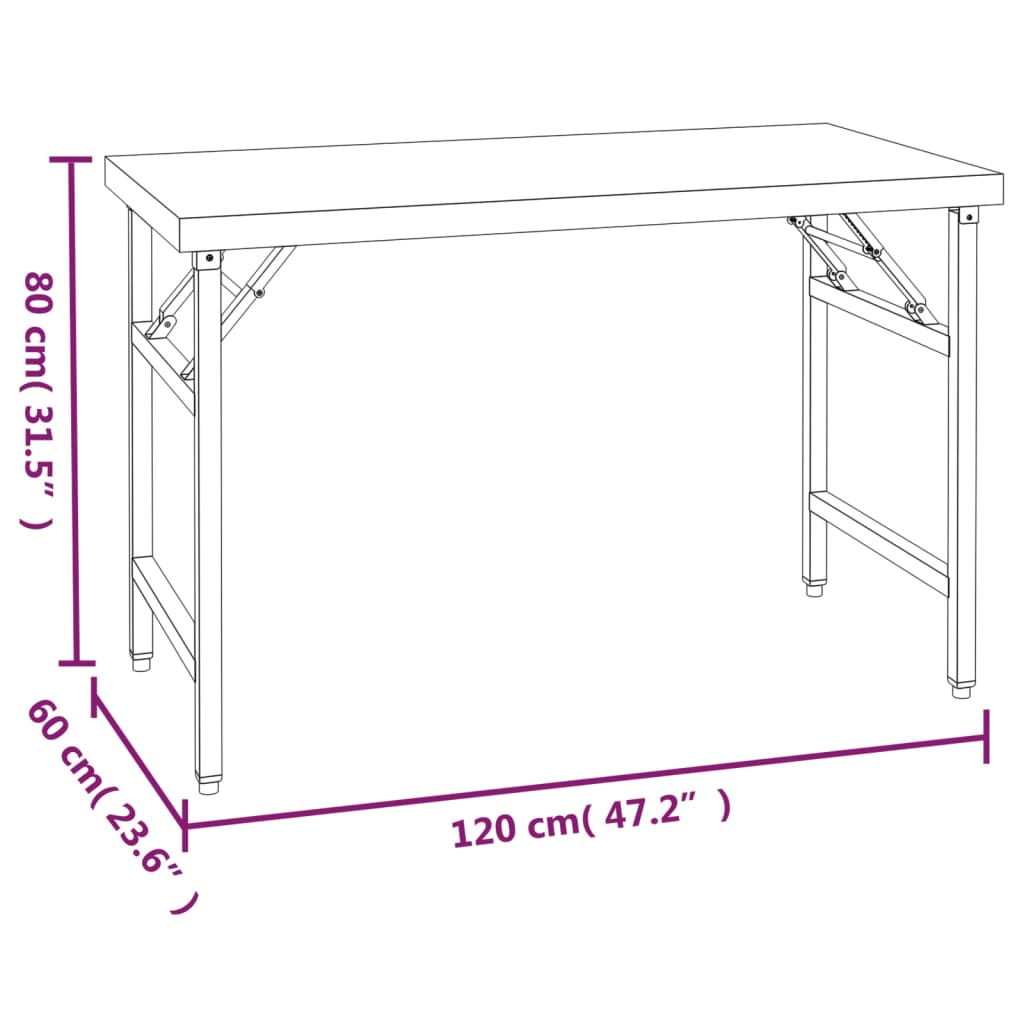 Mesa trabalho cozinha c/ prateleira 120x60x145cm aço inoxidável