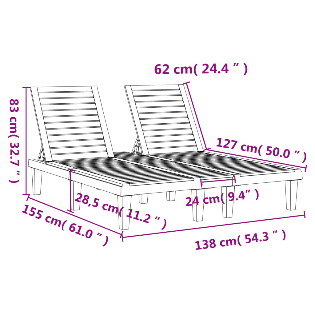 Espreguiçadeira dupla 155x138x83cm polipropileno castanho-claro