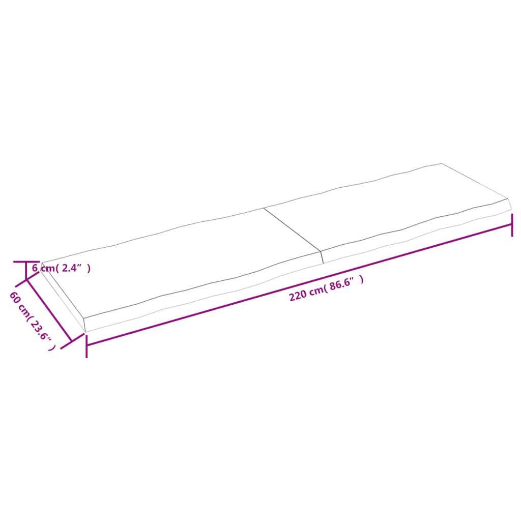 Tampo de mesa com bordas vivas maciço tratado castanho-escuro