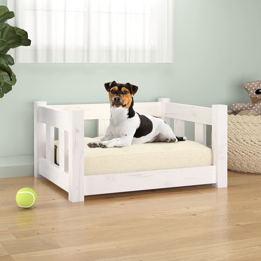 Cama para cães 55,5x45,5x28 cm madeira de pinho maciça branco