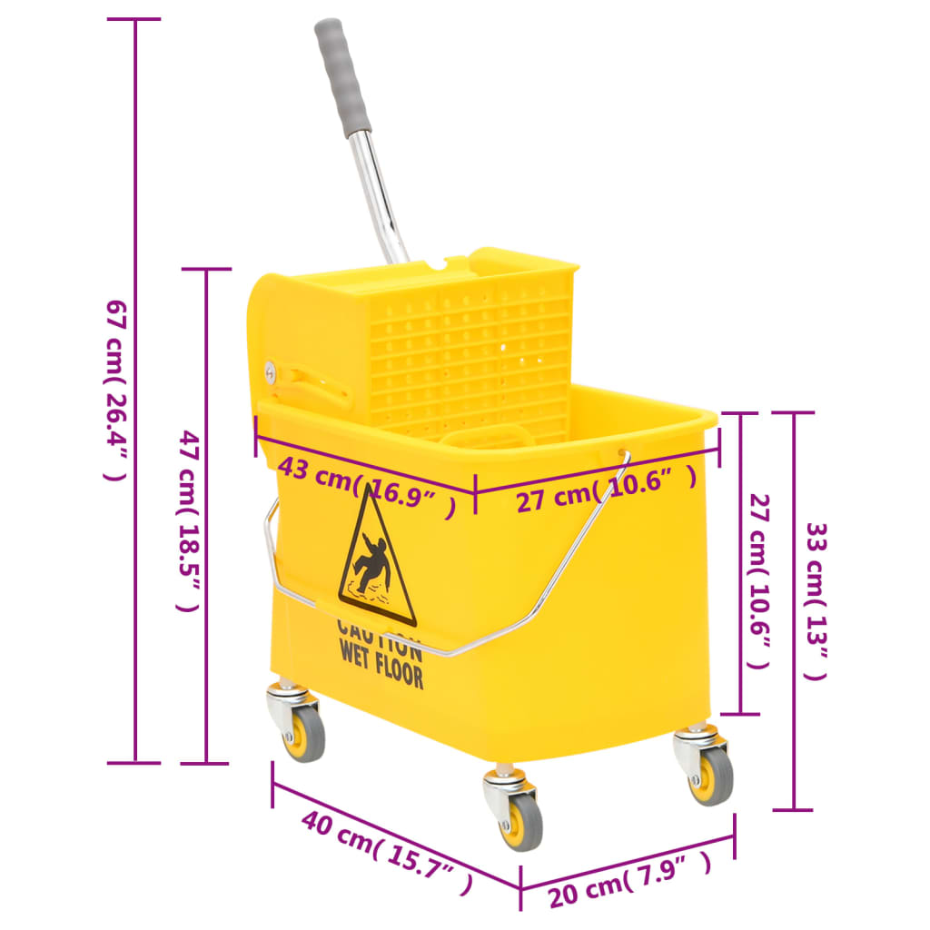 Balde de esfregona com espremedor e rodas 20 L PP amarelo