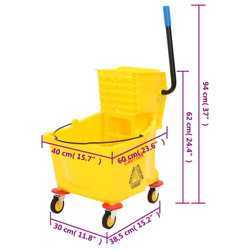 Balde de esfregona com espremedor e rodas 36 L PP amarelo