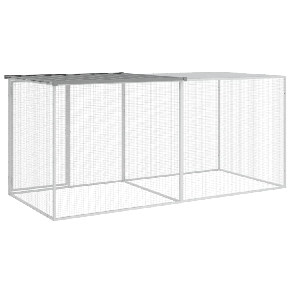 Galinheiro com teto 203x98x90 cm aço galvanizado cinza-claro