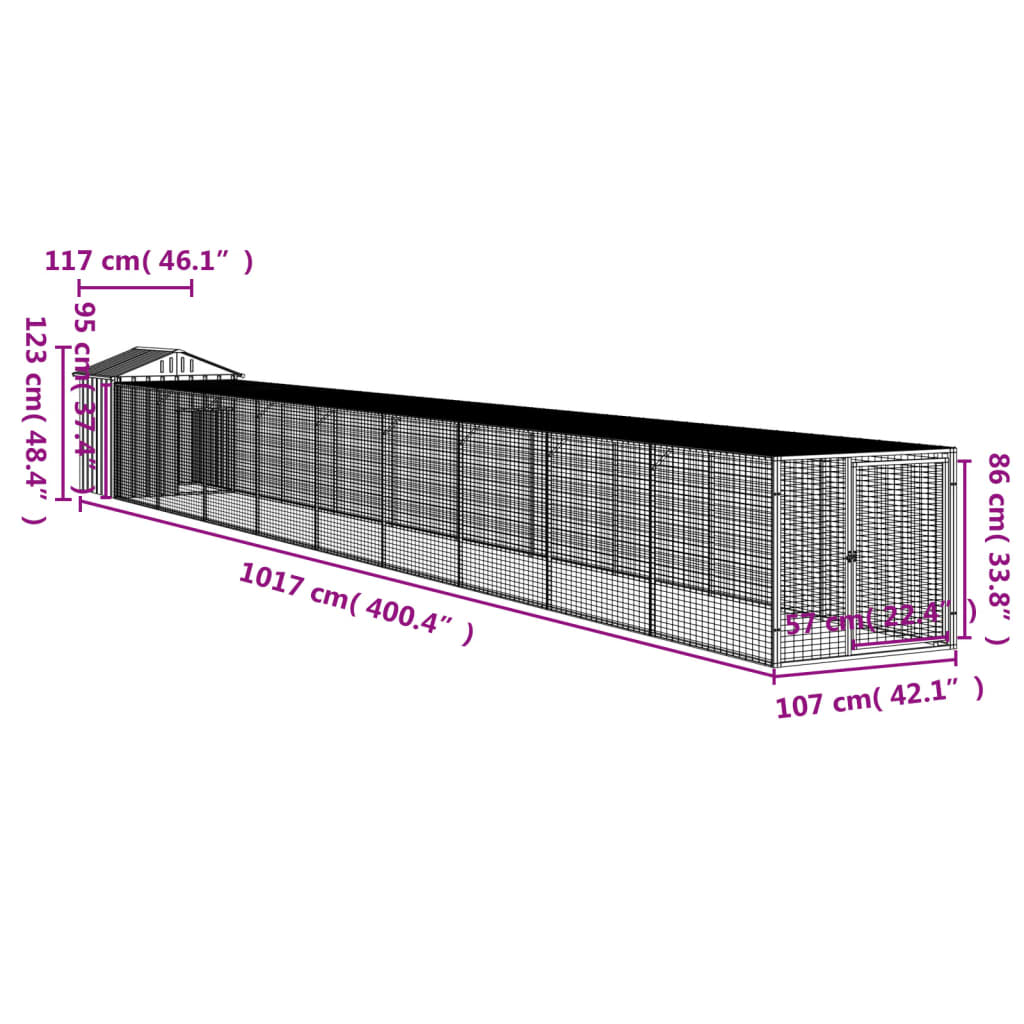 Galinheiro com anexo 117x1017x123cm aço galvanizado cinza-claro