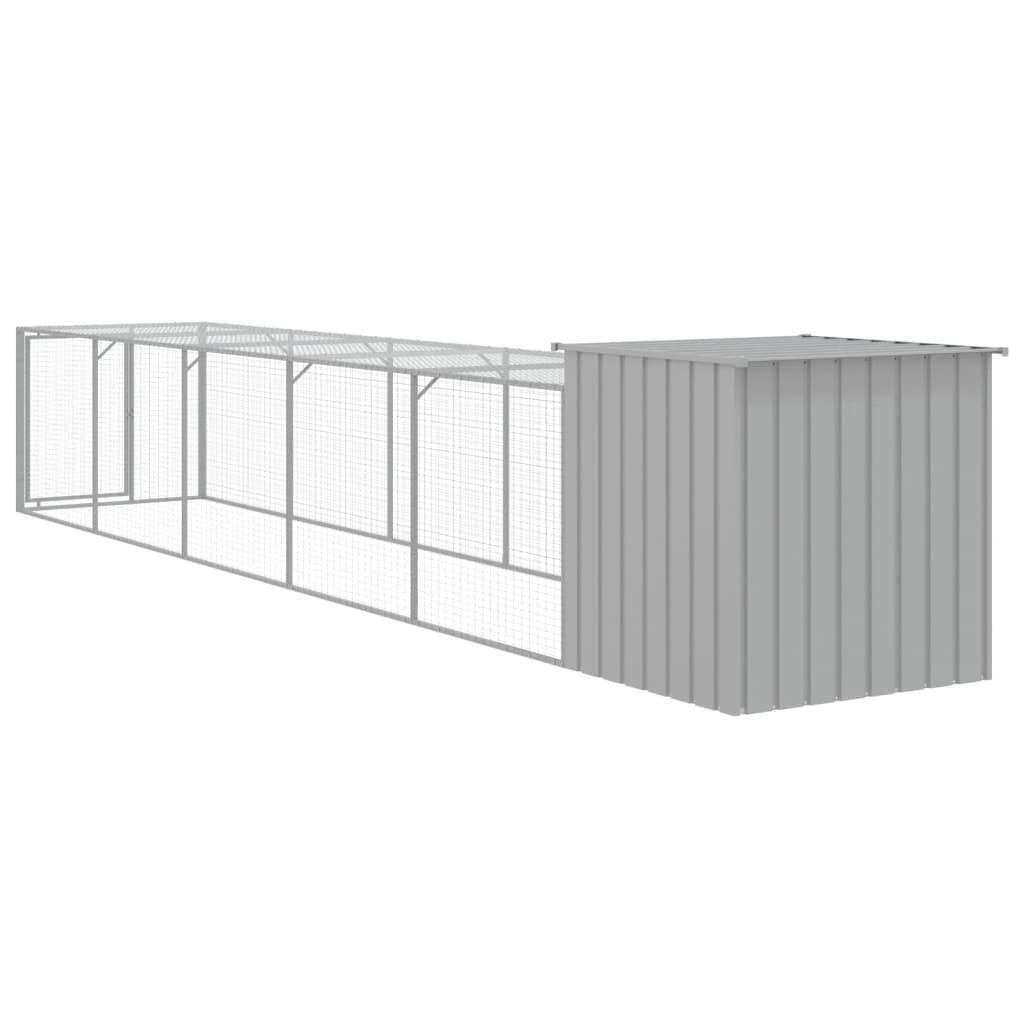 Galinheiro com anexo 110x609x110 cm aço galvanizado cinza-claro