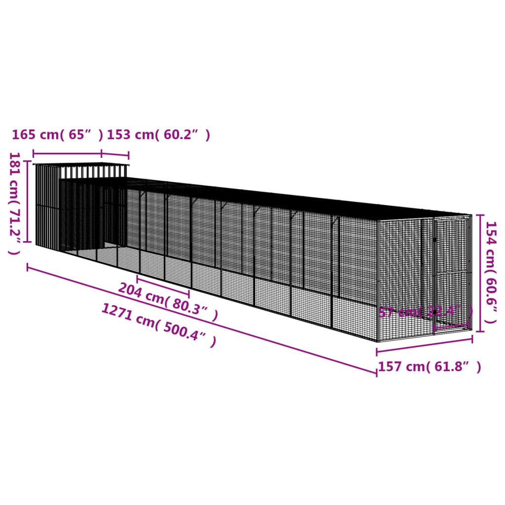 Galinheiro com anexo 165x1271x181 cm aço galvanizado antracite