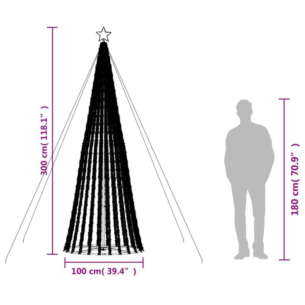 Árvore de Natal luminosa em cone 688 LEDs 300 cm branco quente