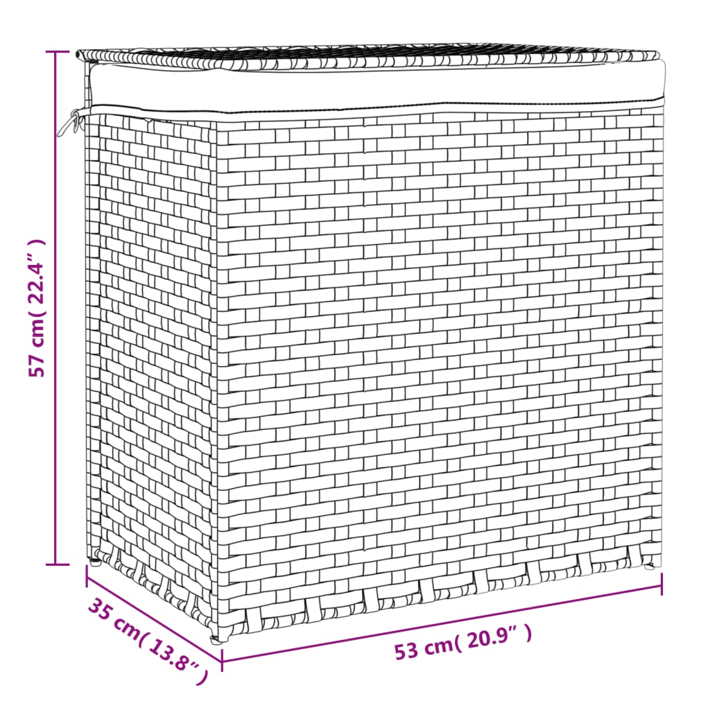 Cesto p/ roupa suja c/ 2 secções 53x35x57 cm vime PE branco