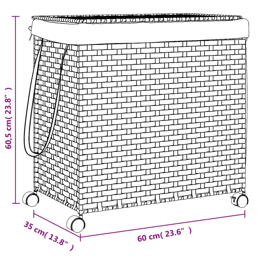 Cesto para roupa suja com rodas 60x35x60,5 cm vime