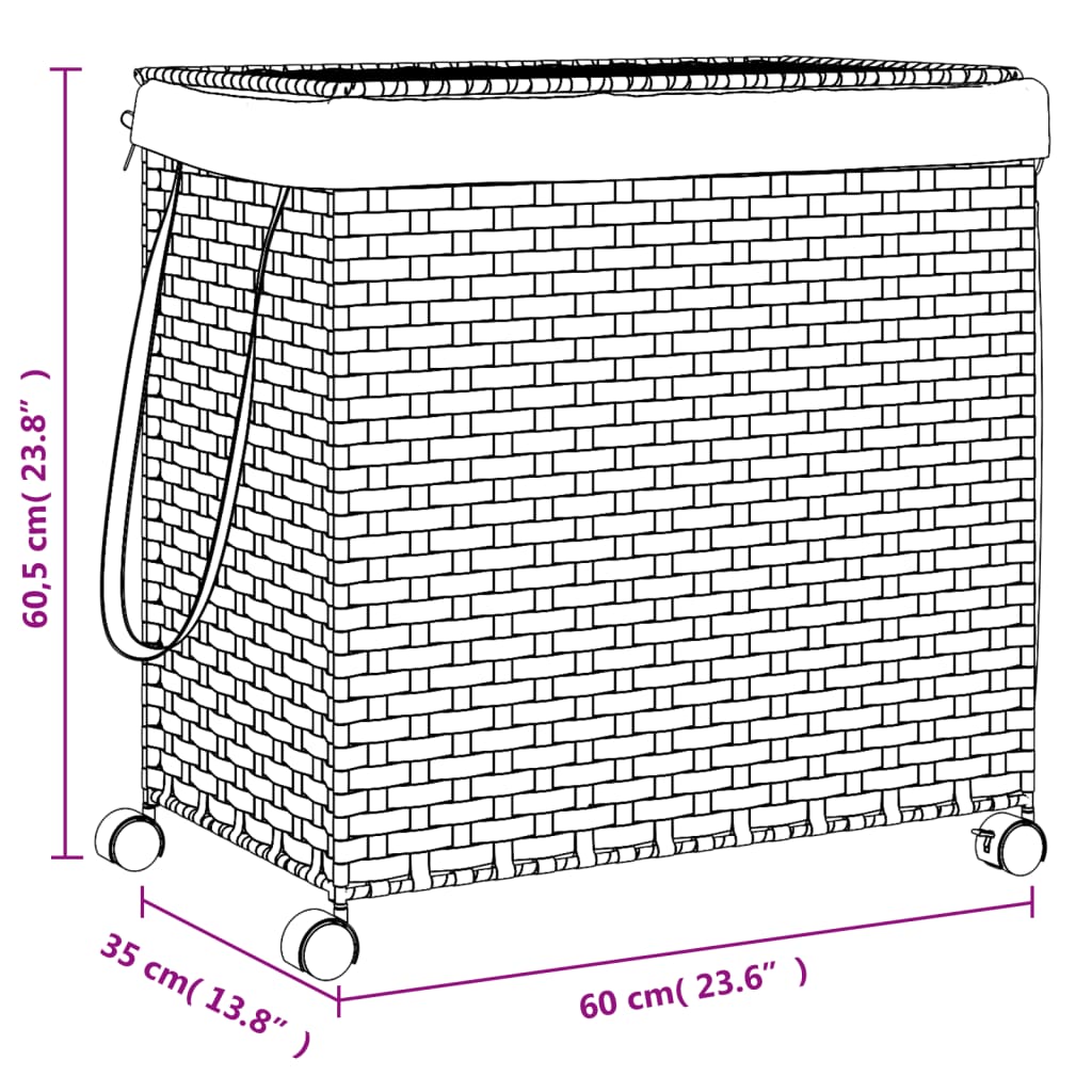 Cesto p/ roupa suja com rodas 60x35x60,5cm vime castanho-escuro