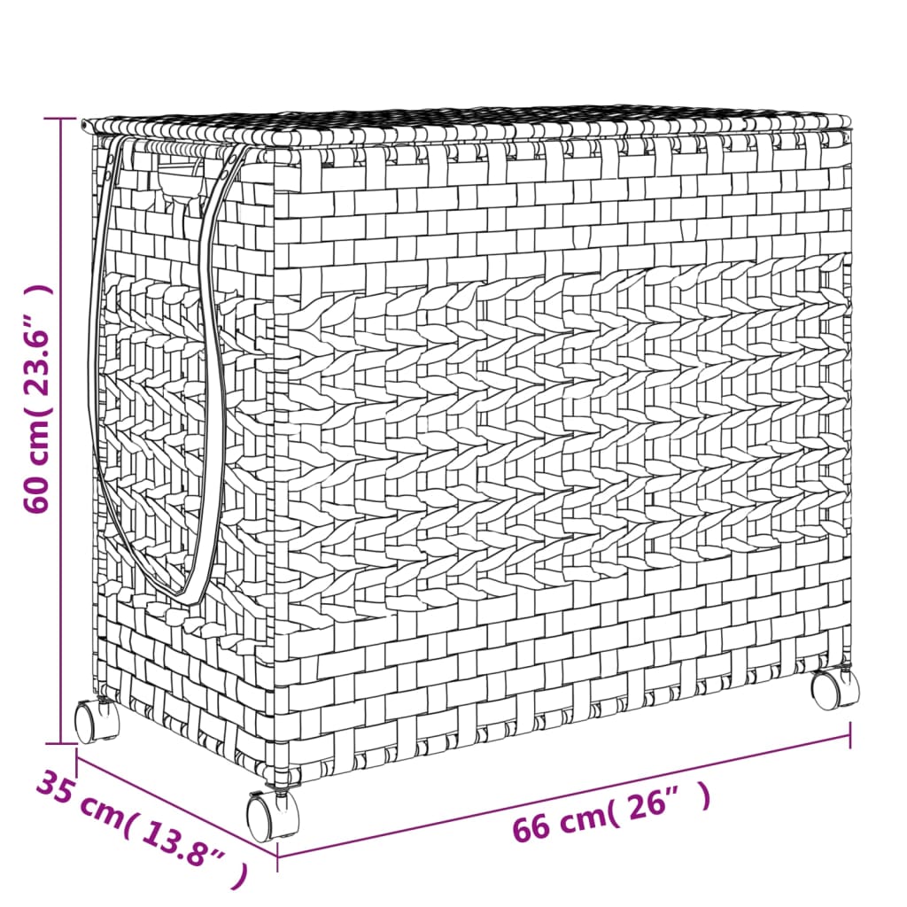 Cesto para roupa suja com rodas 66x35x60 cm vime preto