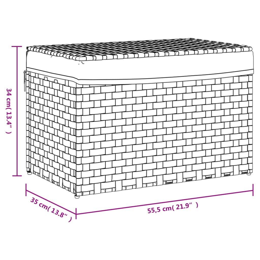 Cesto para roupa suja com tampa 55,5x35x34 cm vime PE preto