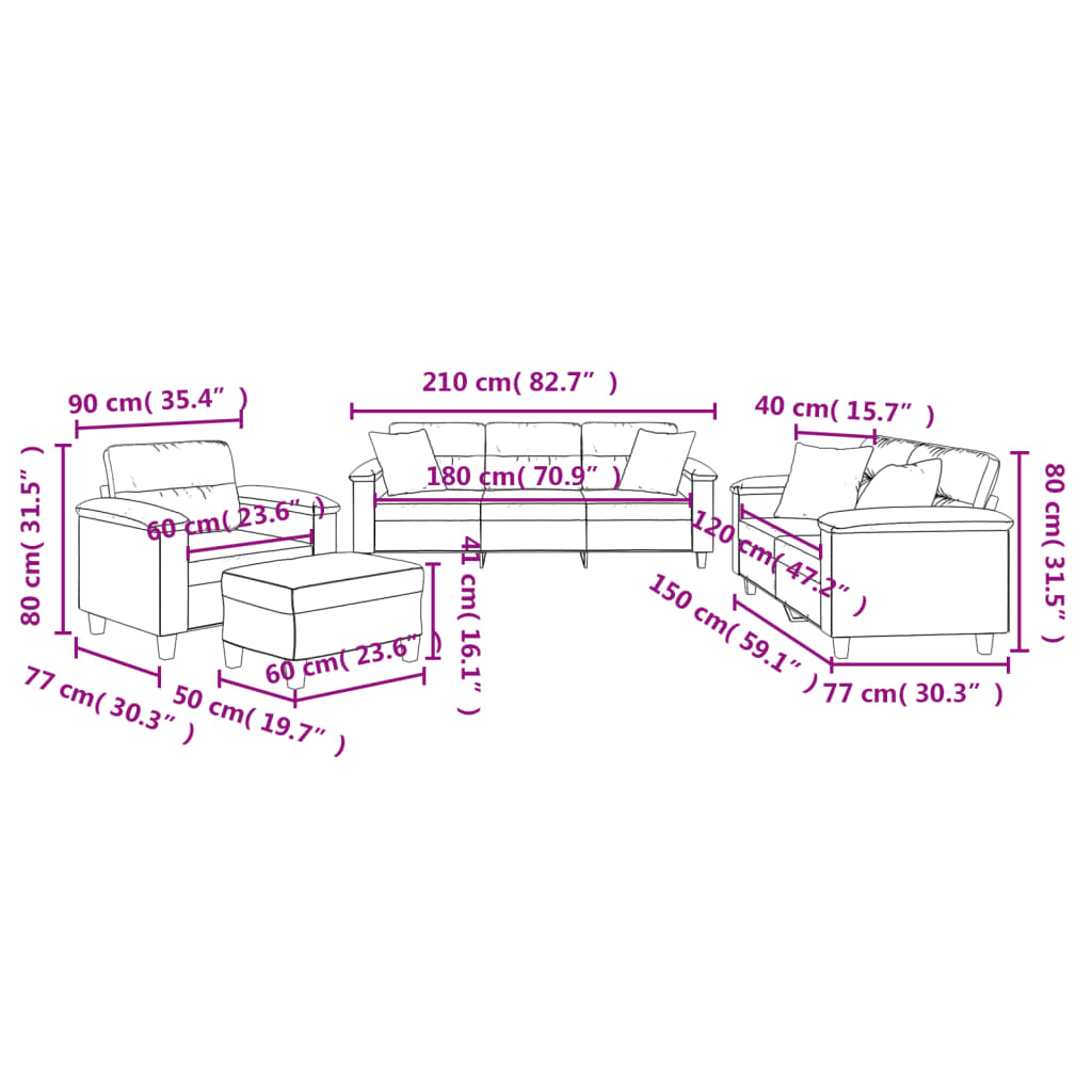 4 pcs conjunto sofás c/ almofadas microfibra cinza-escuro