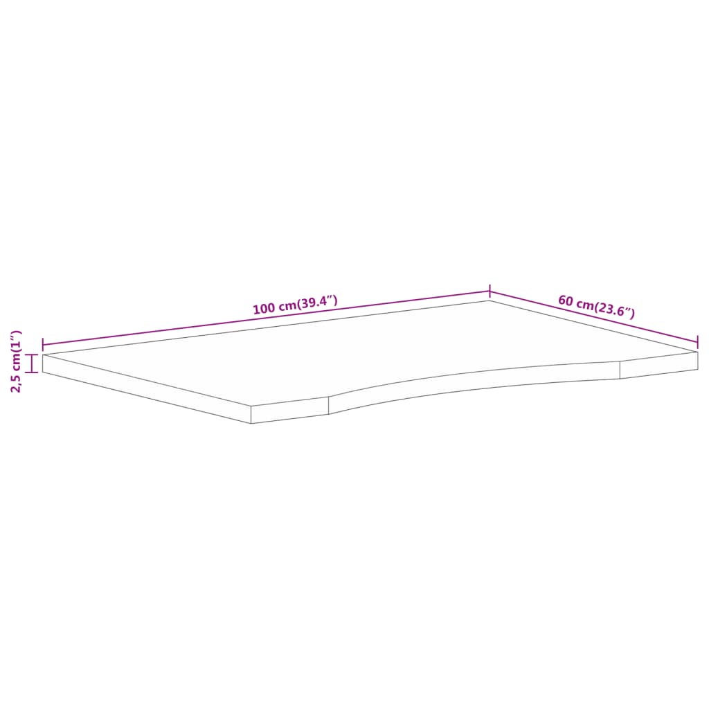 Tampo de mesa com curva 100x60x2,5cm mangueira áspera maciça