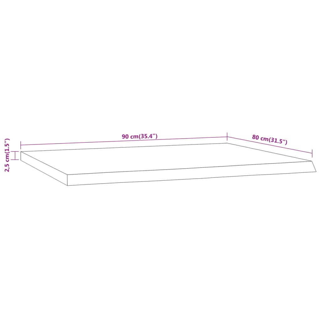 Tampo de secretária retangular 90x80x2,5 cm acácia maciça