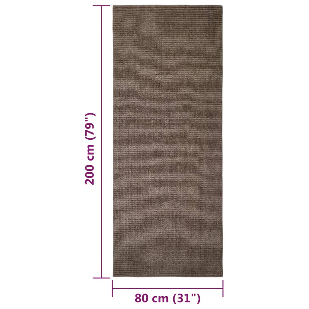 Tapete de sisal para poste arranhador 80x200 cm castanho