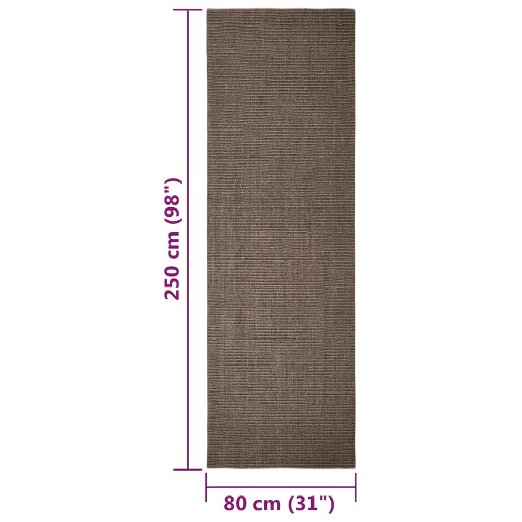 Tapete de sisal para poste arranhador 80x250 cm castanho