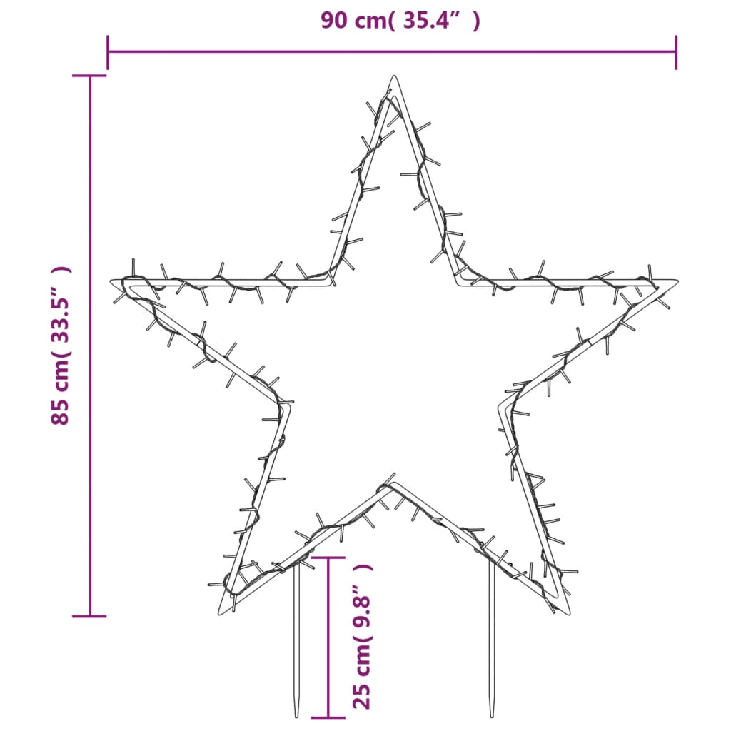 Decoração estrela de Natal c/ luz e estacas 115 luzes LED 85 cm