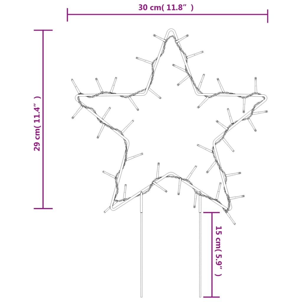 Decoração estrela de Natal c/ luz e estacas 3 pcs 50 LEDs 29 cm