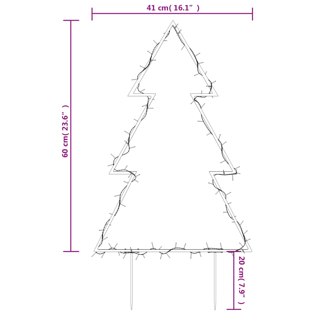 Decoração árvore de Natal c/ luz e estacas 80 luzes LED 60 cm