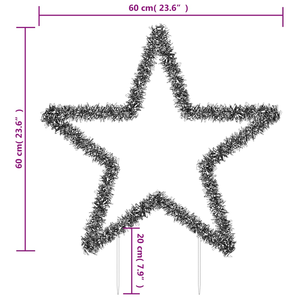 Decoração estrela de Natal c/ luz e estacas 80 luzes LED 60 cm