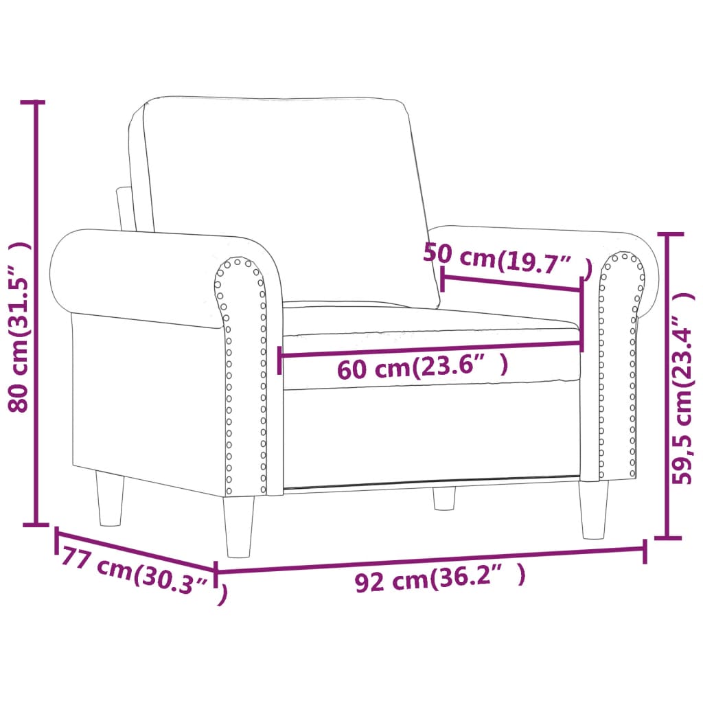 Poltrona 60 cm veludo cinzento-claro