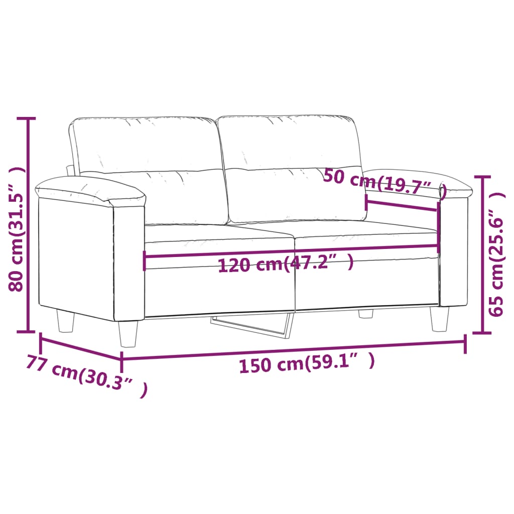 Sofá de 2 lugares 120 cm tecido de microfibra cor creme