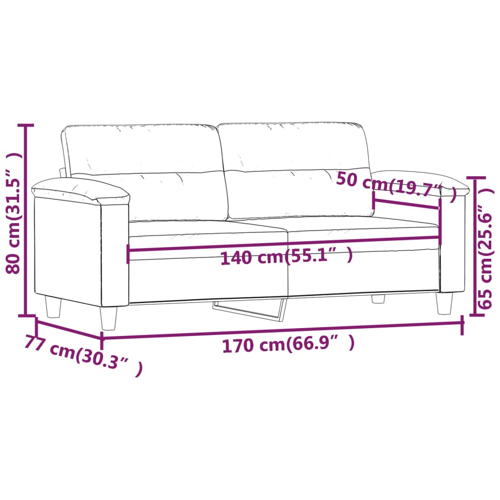 Sofá de 2 lugares 140 cm tecido de microfibra cinza-acastanhado