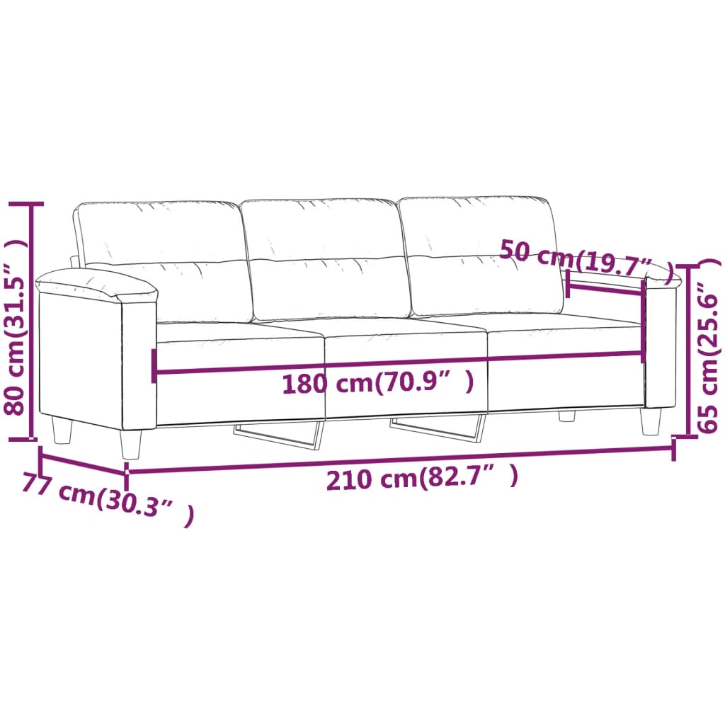 Sofá de 3 lugares 180 cm tecido de microfibra cinzento-escuro