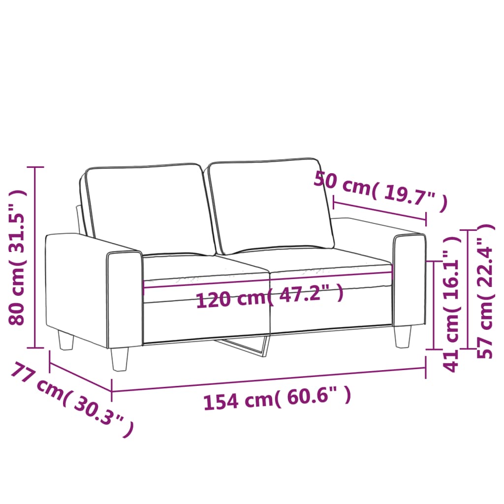 Sofá de 2 lugares em tecido 120 cm cinzento-claro